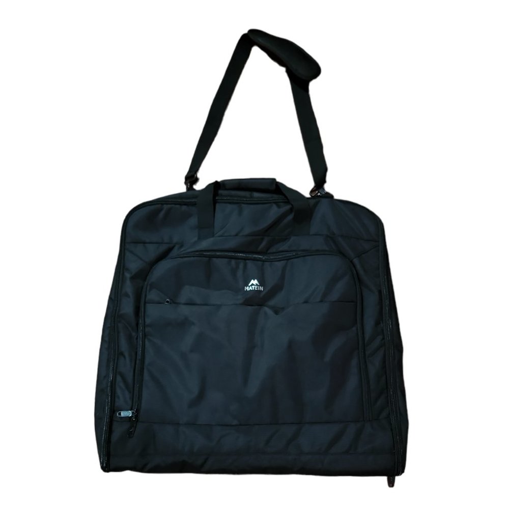 Mantein Black Garment Bag Large Suit Travel Bag Pockets Shoulder Strap Foldable - Picture 1 of 9